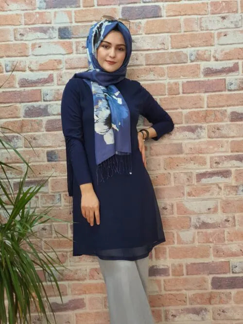 Önü Şifon Uzun Kollu Penye Body