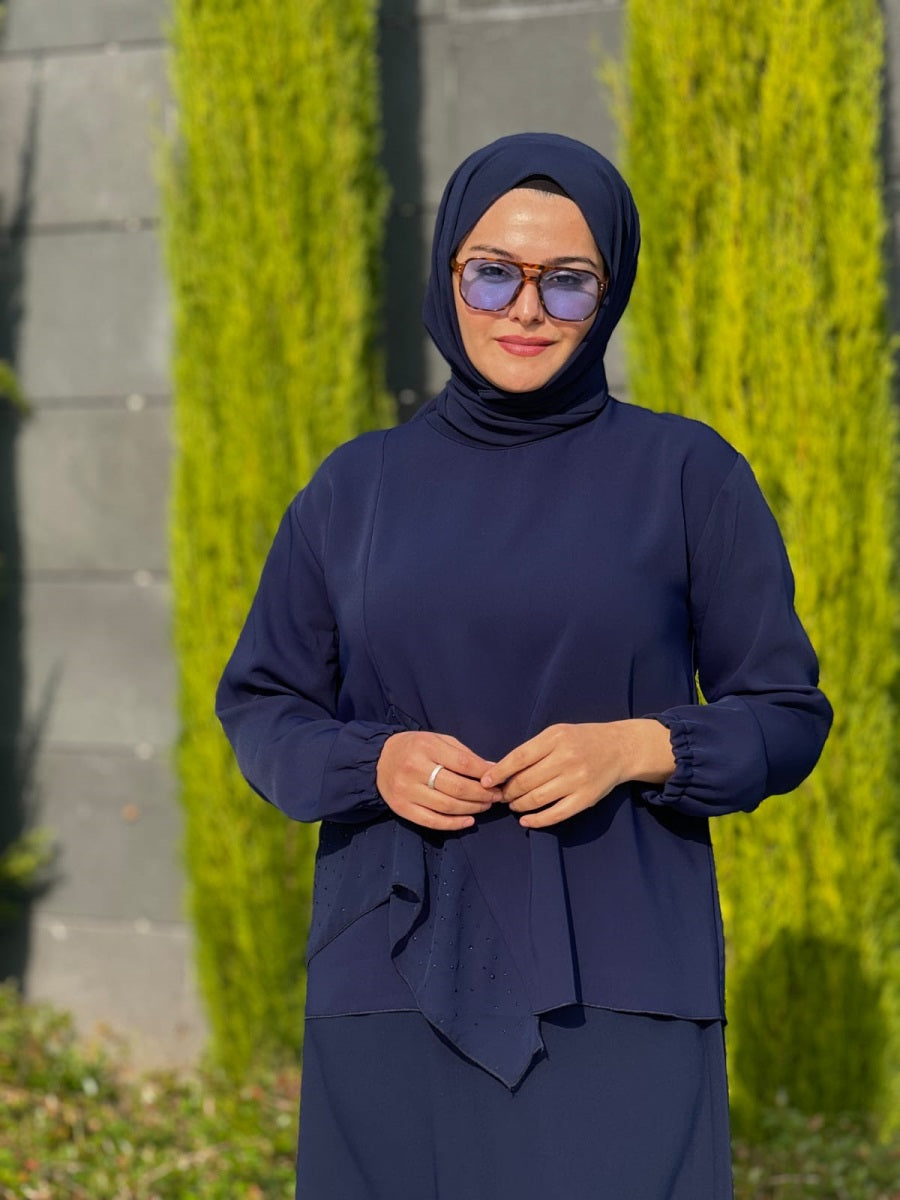 Parıltılı Şifon Volan Detaylı Etek Bluz Takım