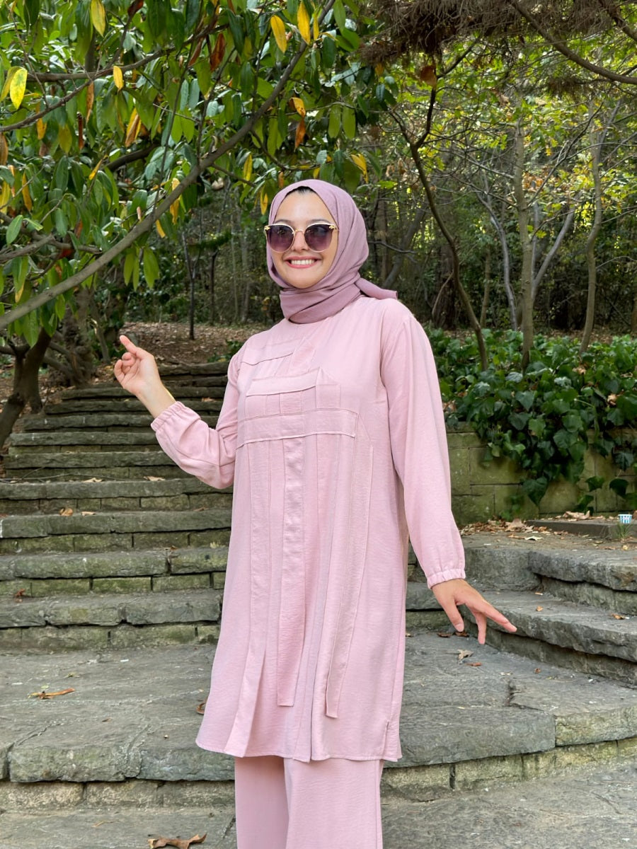 Geometrik Detaylı Tunik Pantolon Takım