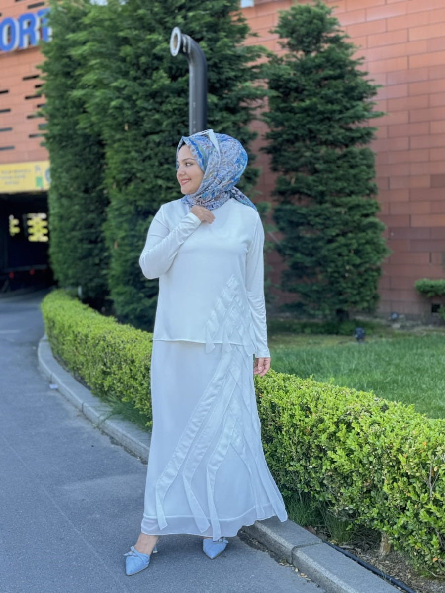 Şifon Şerit Detaylı Etek Bluz Takım