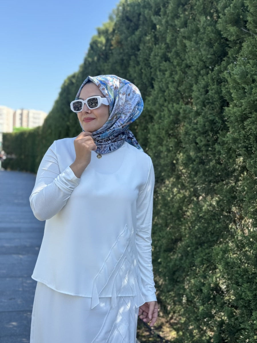 Şifon Şerit Detaylı Etek Bluz Takım
