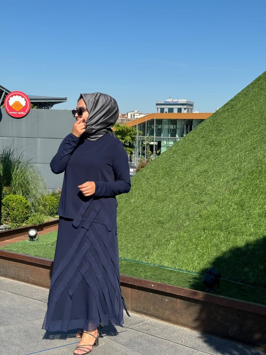 Şifon Şerit Detaylı Etek Bluz Takım