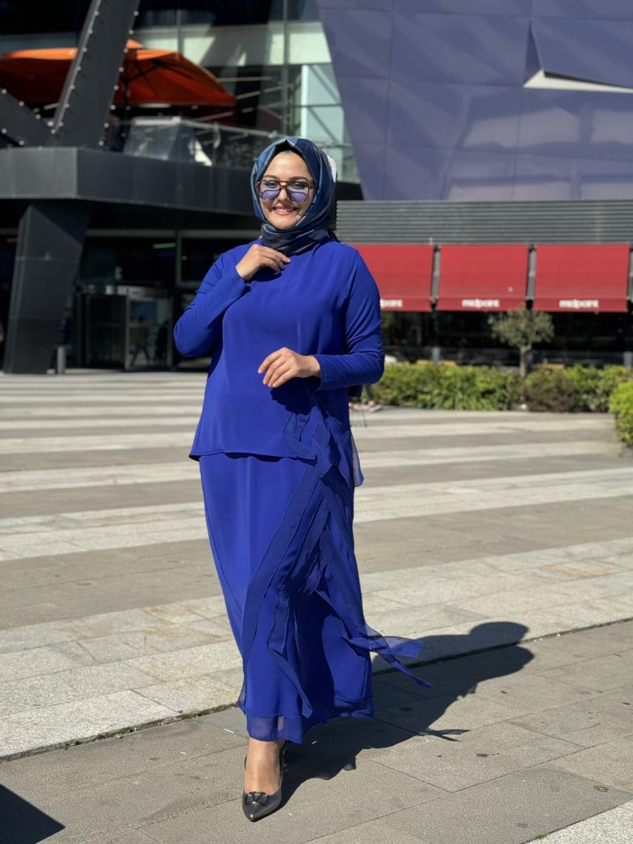 Şifon Şerit Detaylı Etek Bluz Takım