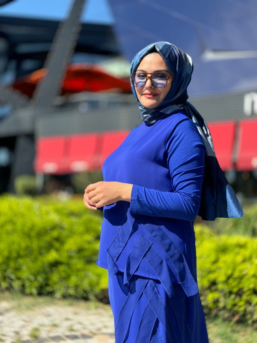 Şifon Şerit Detaylı Etek Bluz Takım