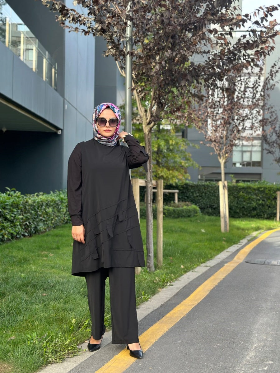 Çapraz Şeritli Tunik Pantolon Takım
