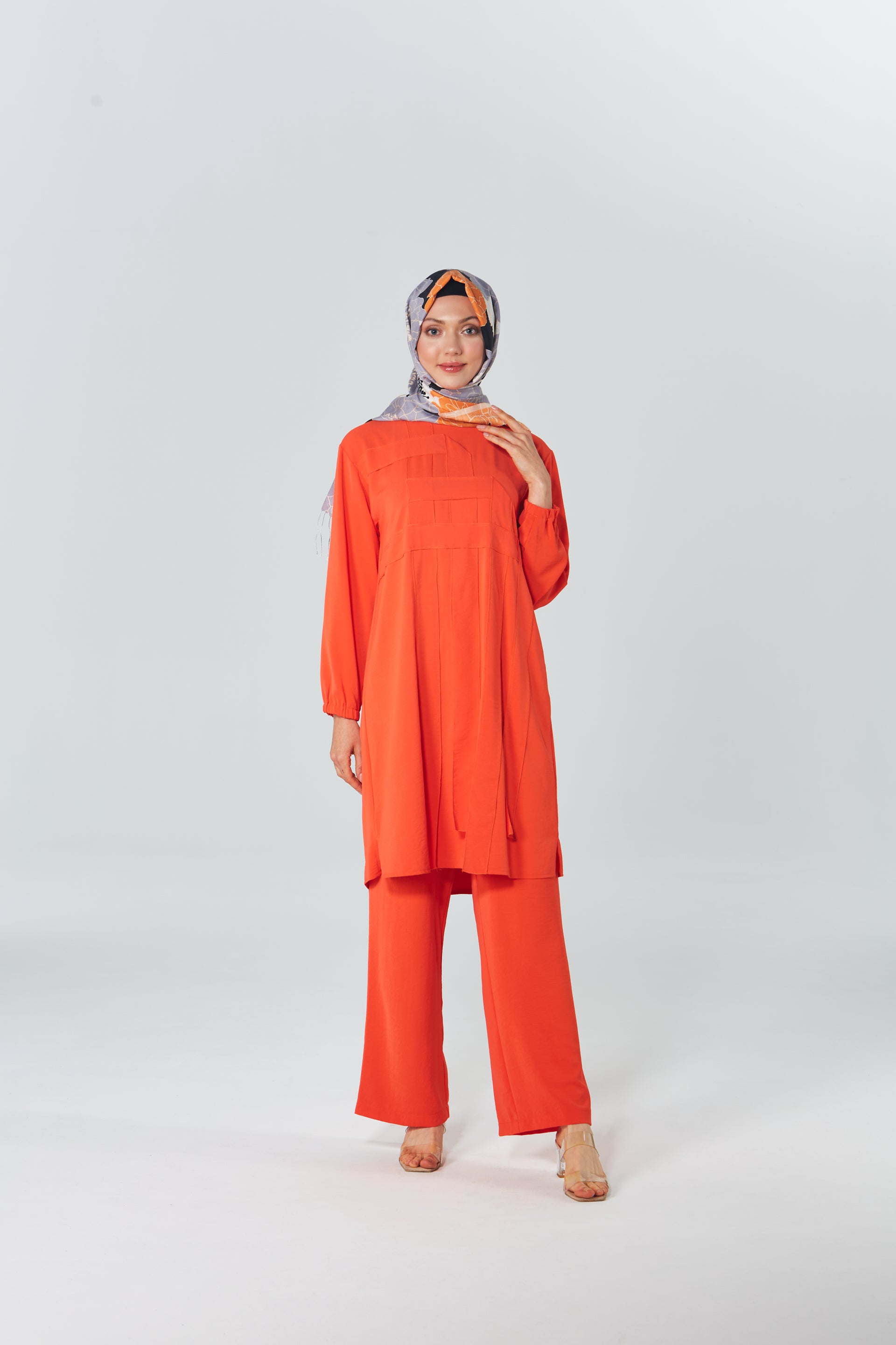 Geometrik Detaylı Tunik Pantolon Takım