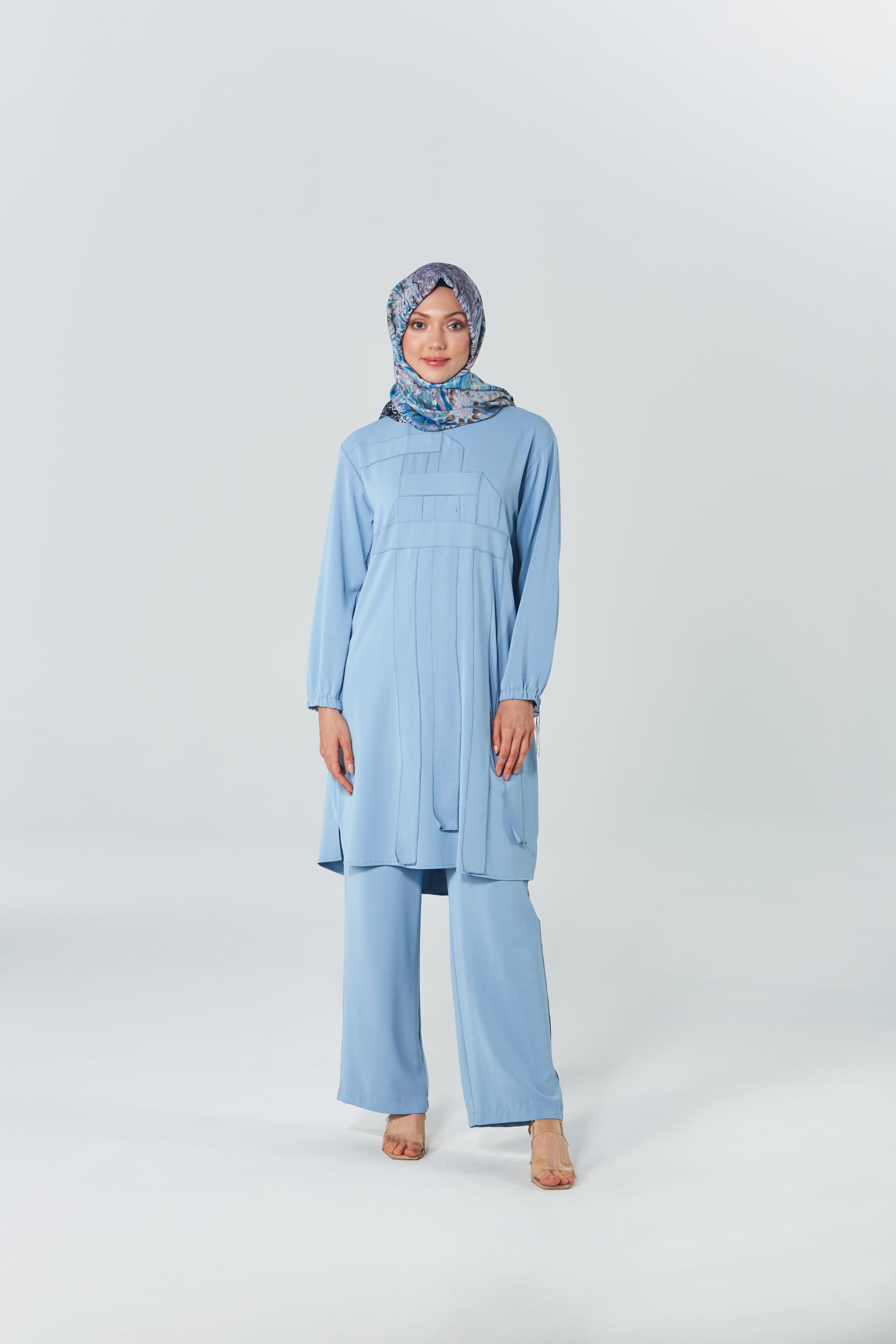 Geometrik Detaylı Tunik Pantolon Takım