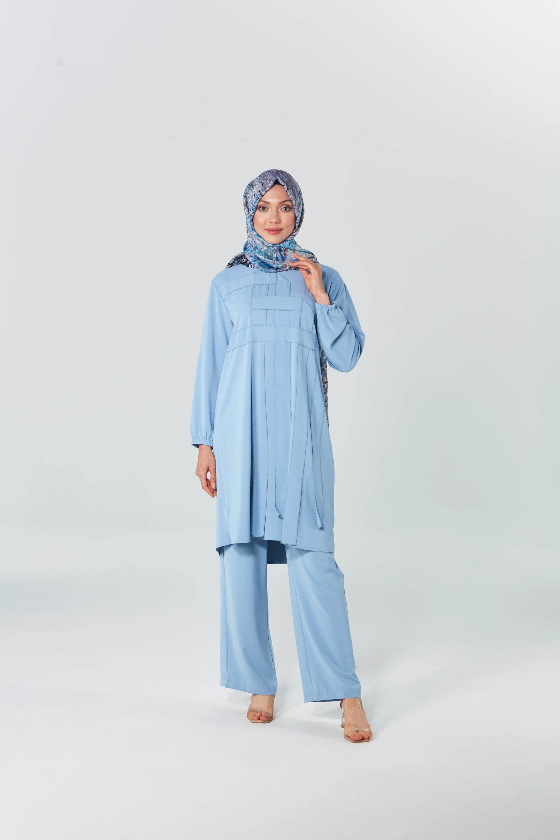 Geometrik Detaylı Tunik Pantolon Takım