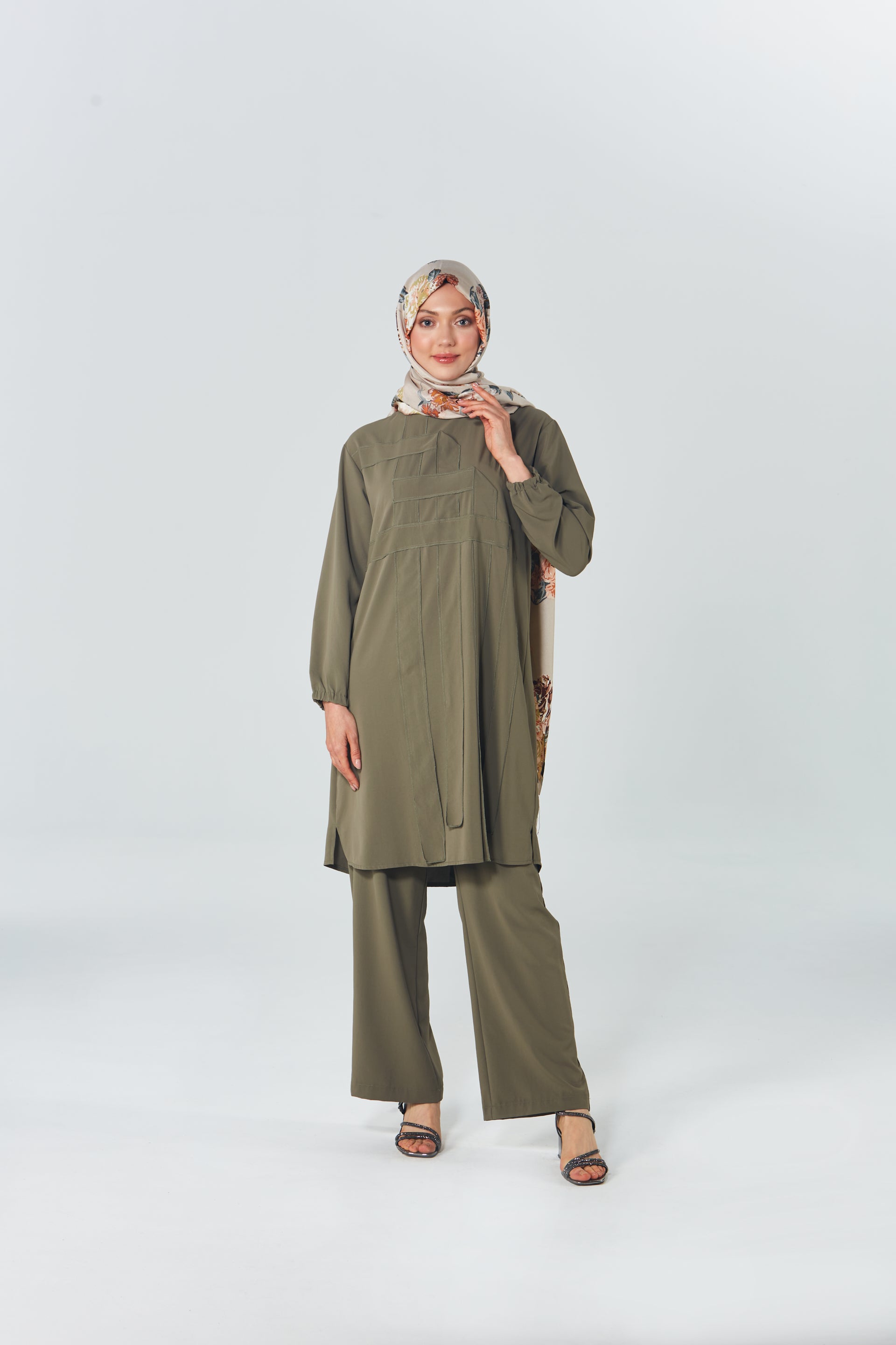 Geometrik Detaylı Tunik Pantolon Takım