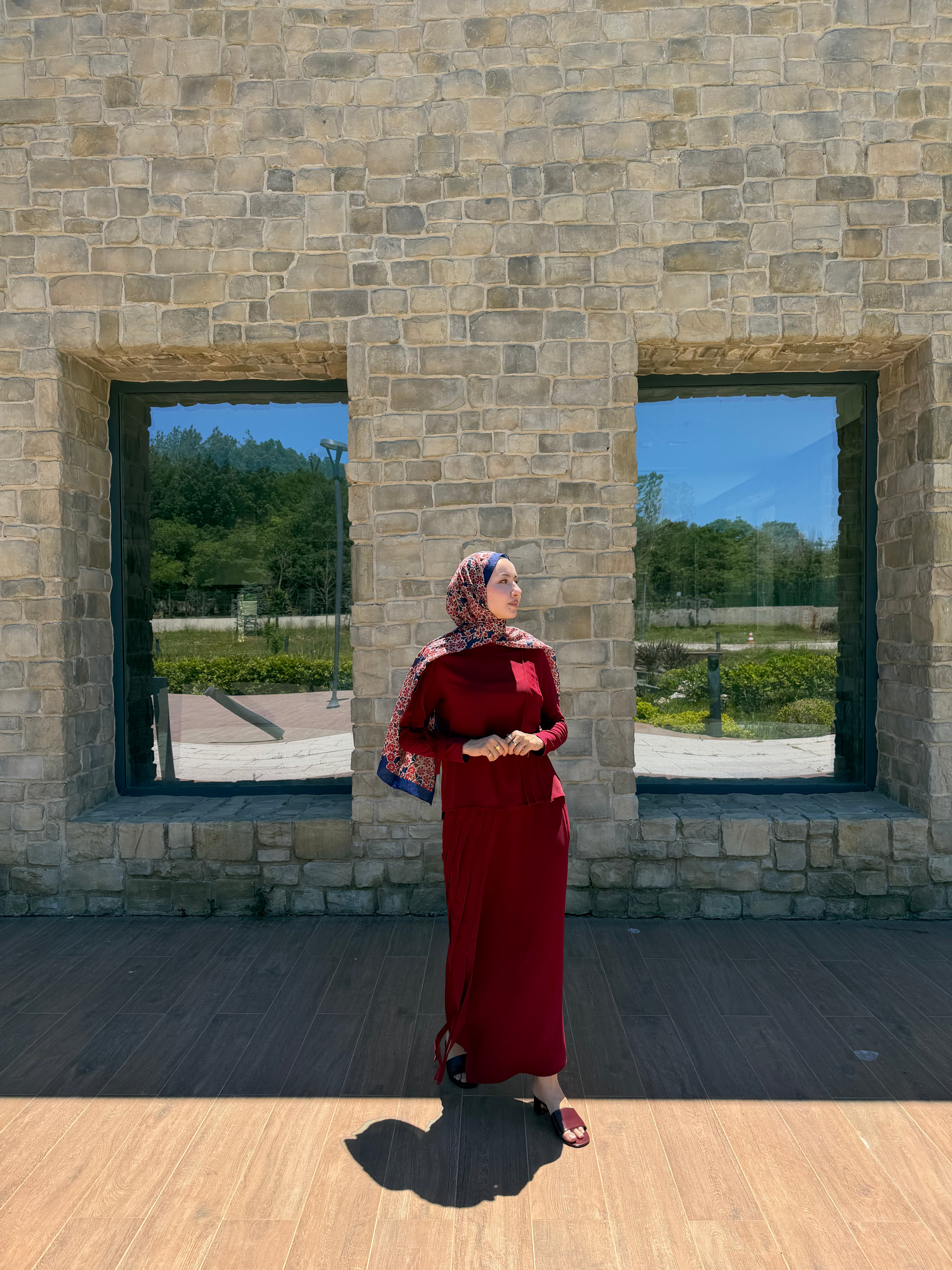 Şifon Detaylı Etek Bluz Takım