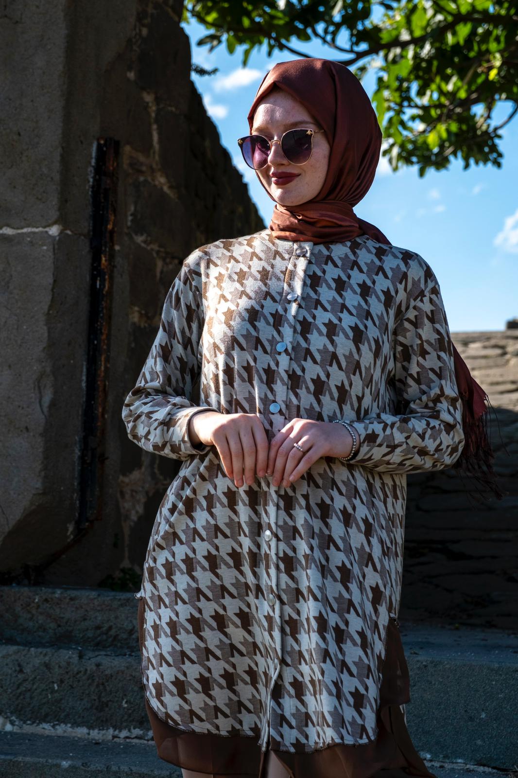 Kazayağı Desenli Uzun Kollu Tunik