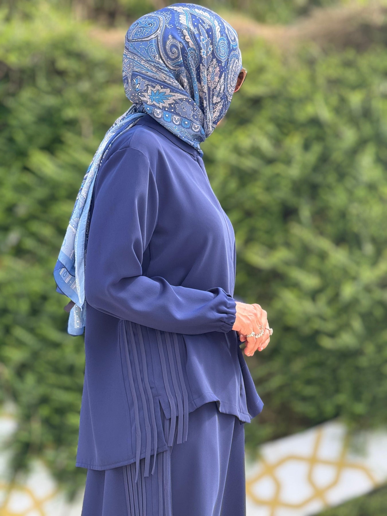 Fermuarlı Biye Detaylı Etek Bluz Takım