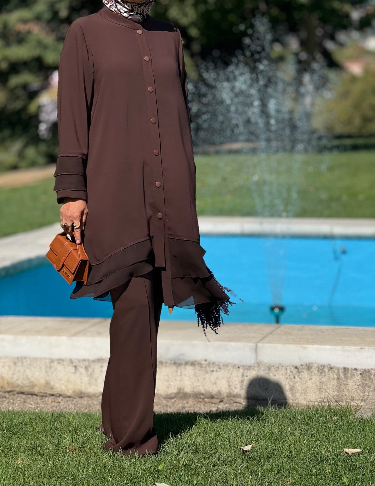 Önden Düğmeli Etekleri Kat Kat Şifon Tesettür Tunik