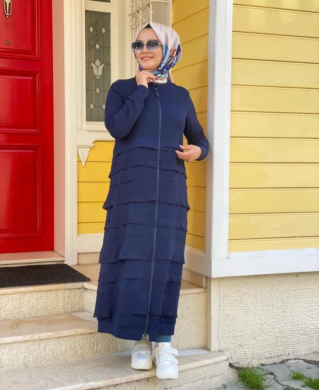 Fermuarlı Şifon Detaylı Ferace