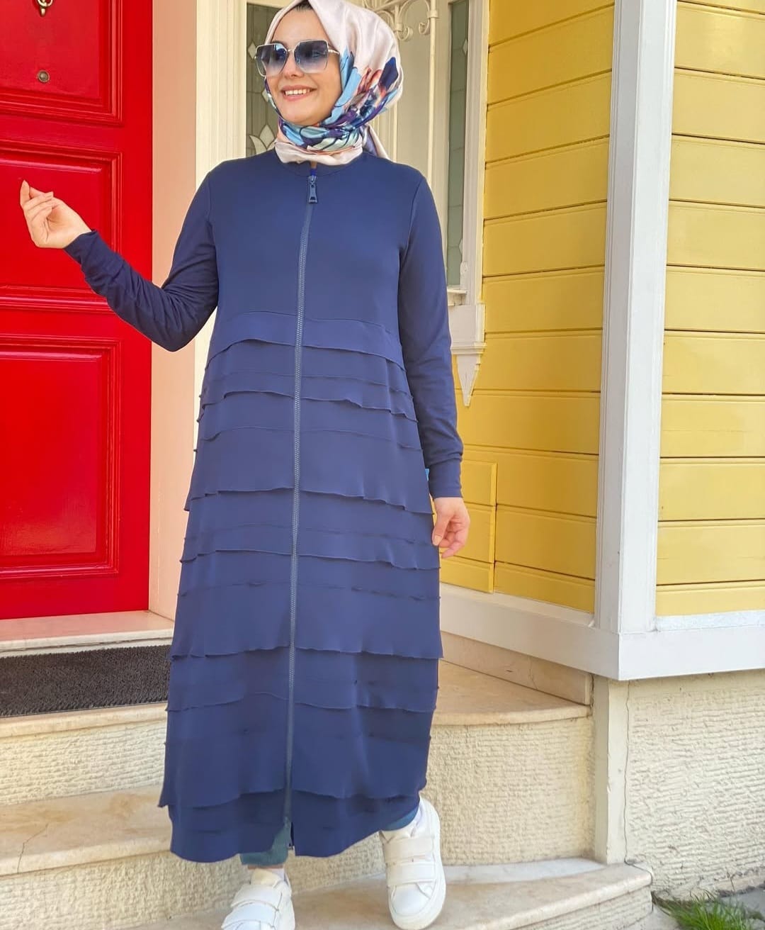 Fermuarlı Şifon Detaylı Ferace