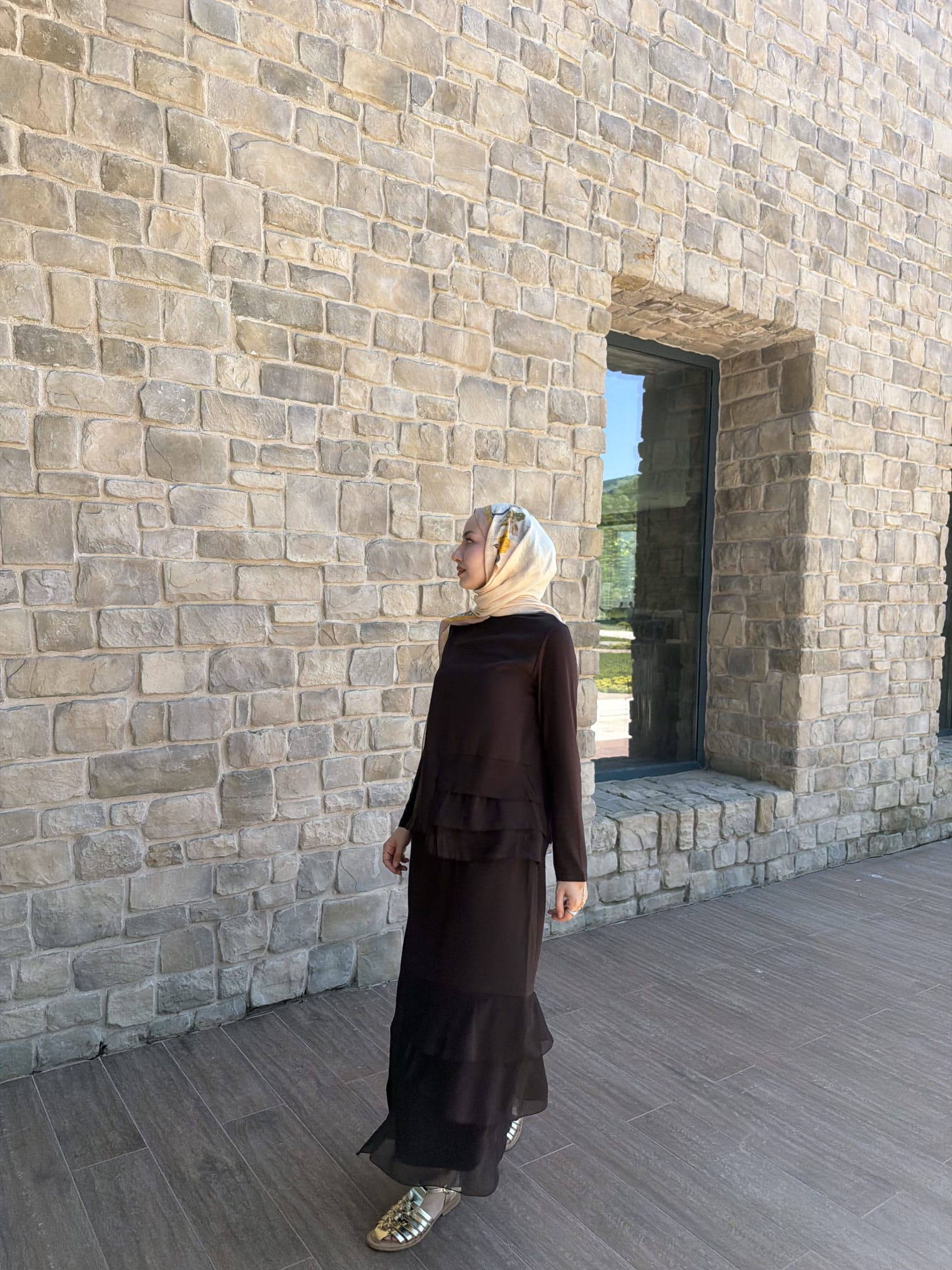 Şifon Detaylı Etek Bluz Takım
