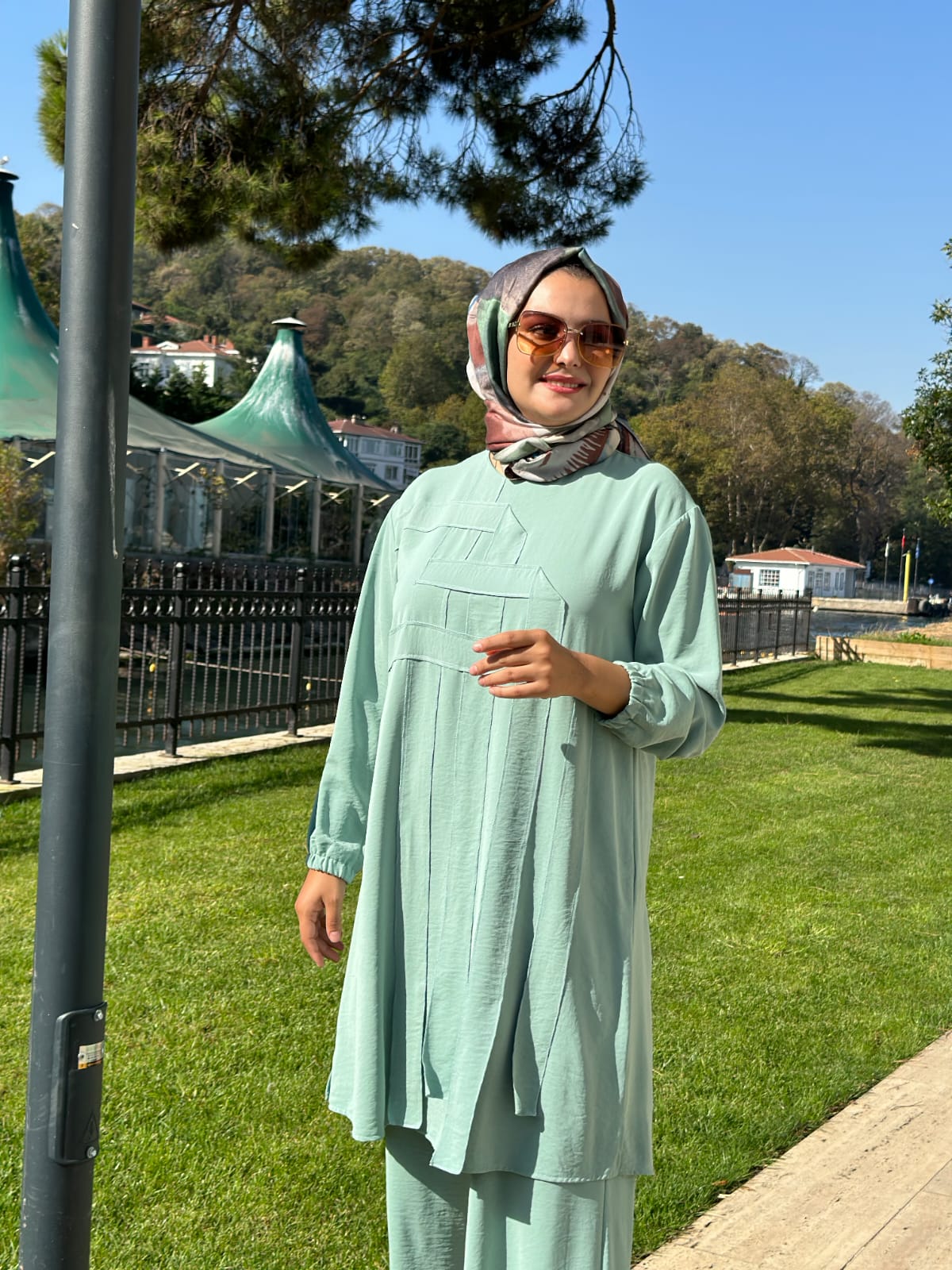 Geometrik Detaylı Tunik Pantolon Takım