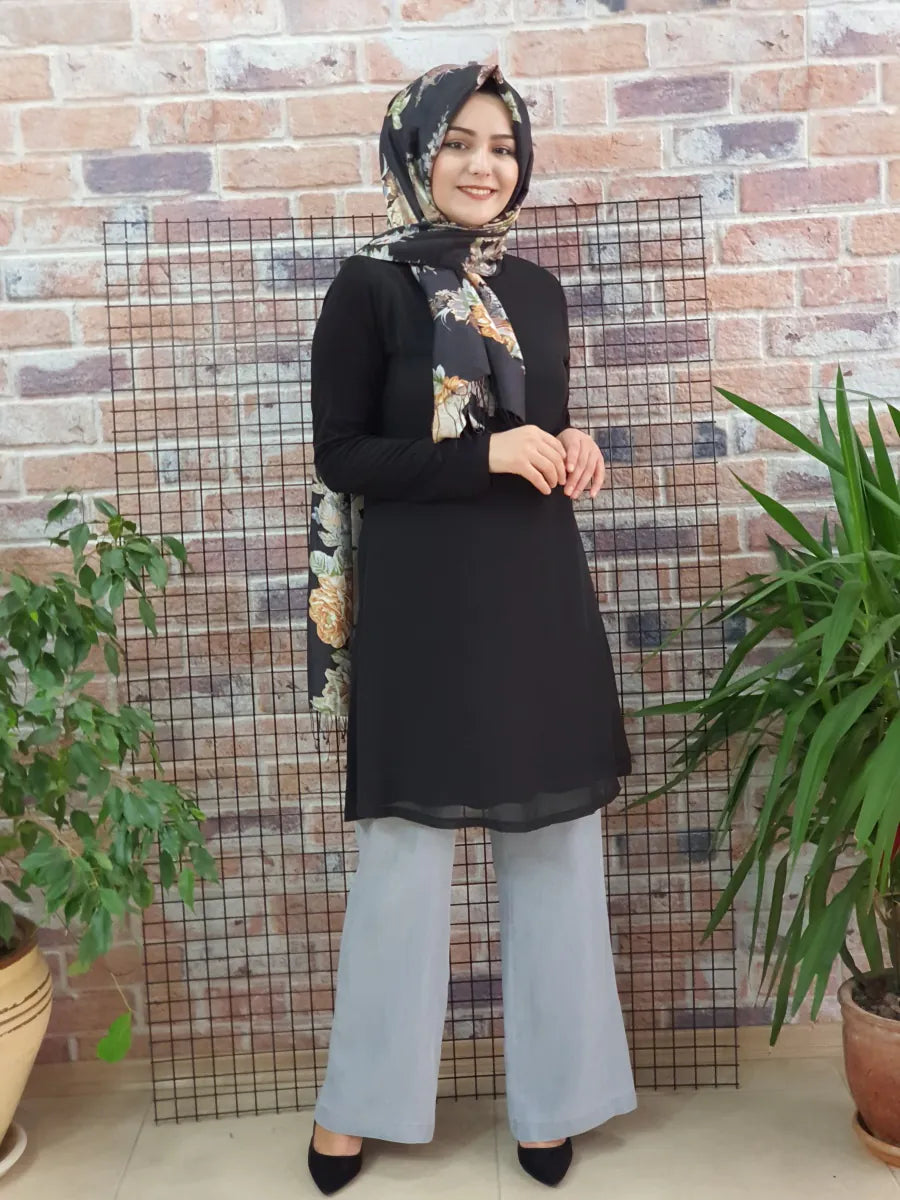 Önü Şifon Uzun Kollu Penye Body