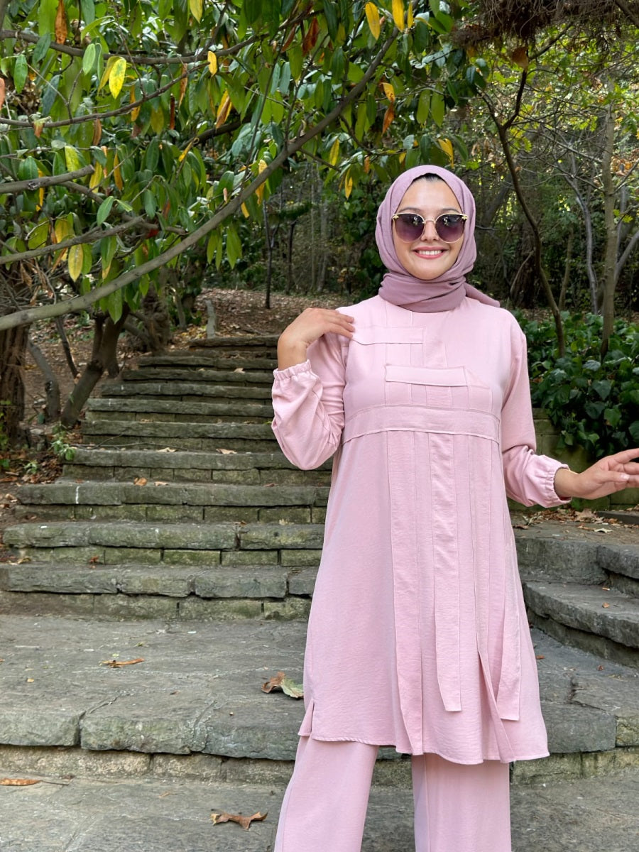 Geometrik Detaylı Tunik Pantolon Takım