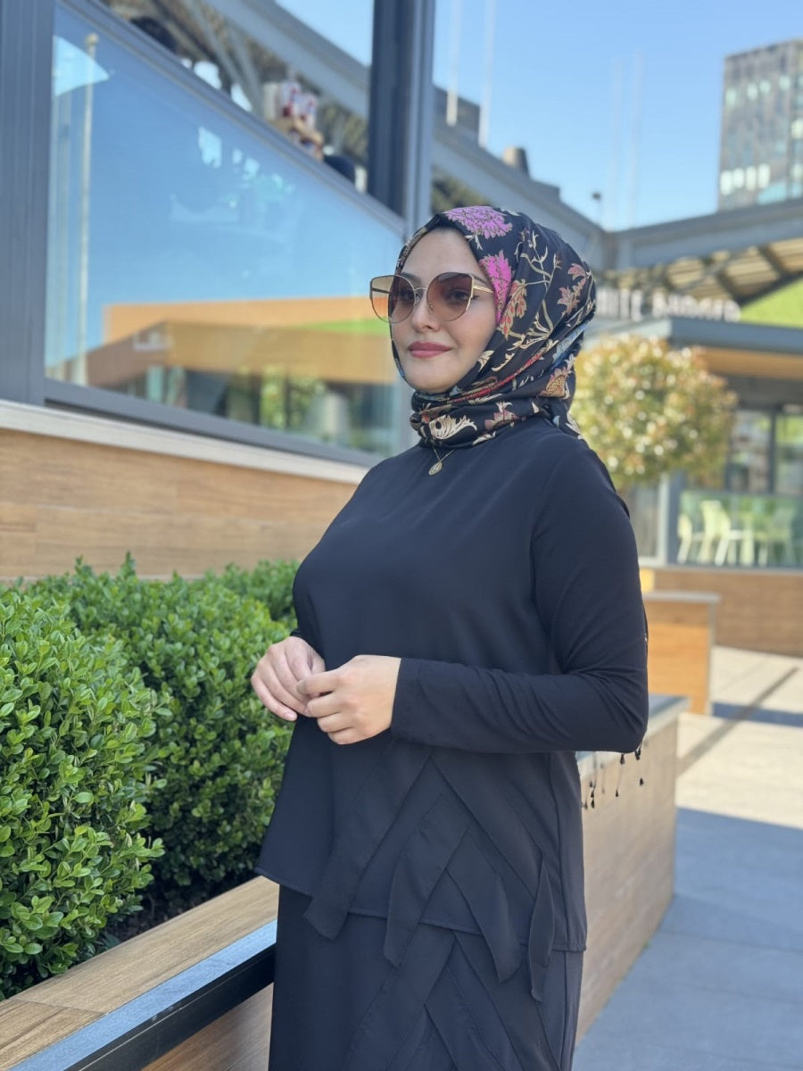 Şifon Şerit Detaylı Etek Bluz Takım
