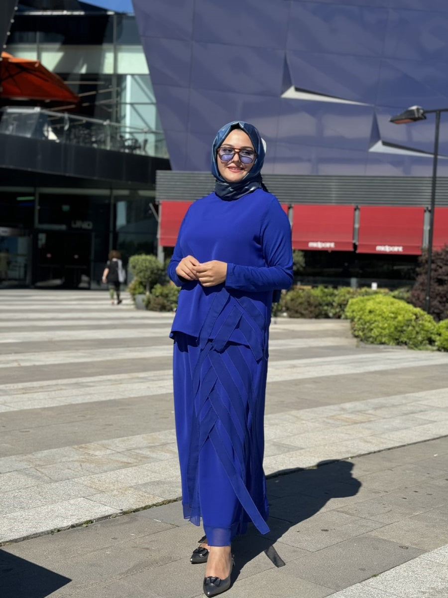 Şifon Şerit Detaylı Etek Bluz Takım