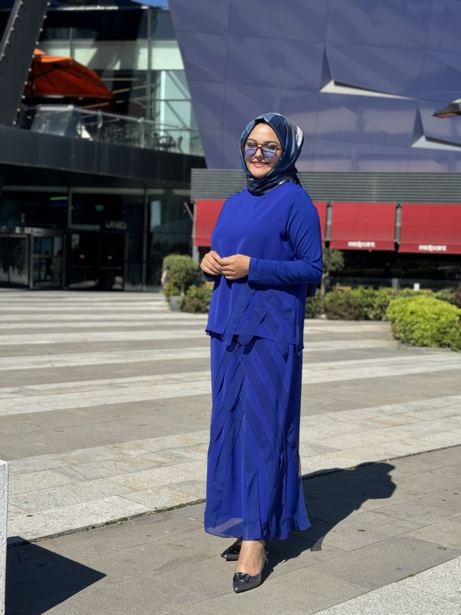 Şifon Şerit Detaylı Etek Bluz Takım