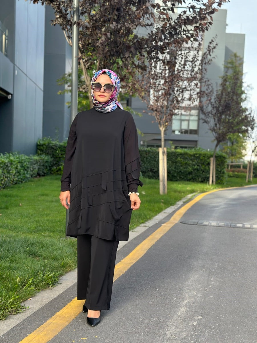 Çapraz Şeritli Tunik Pantolon Takım