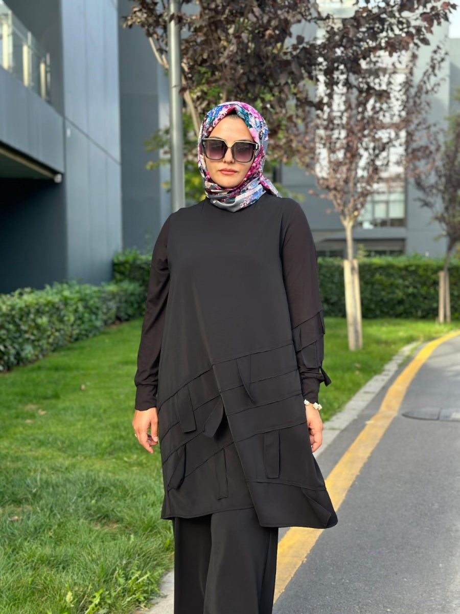 Çapraz Şeritli Tunik Pantolon Takım