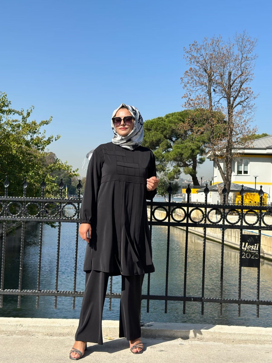 Geometrik Detaylı Tunik Pantolon Takım