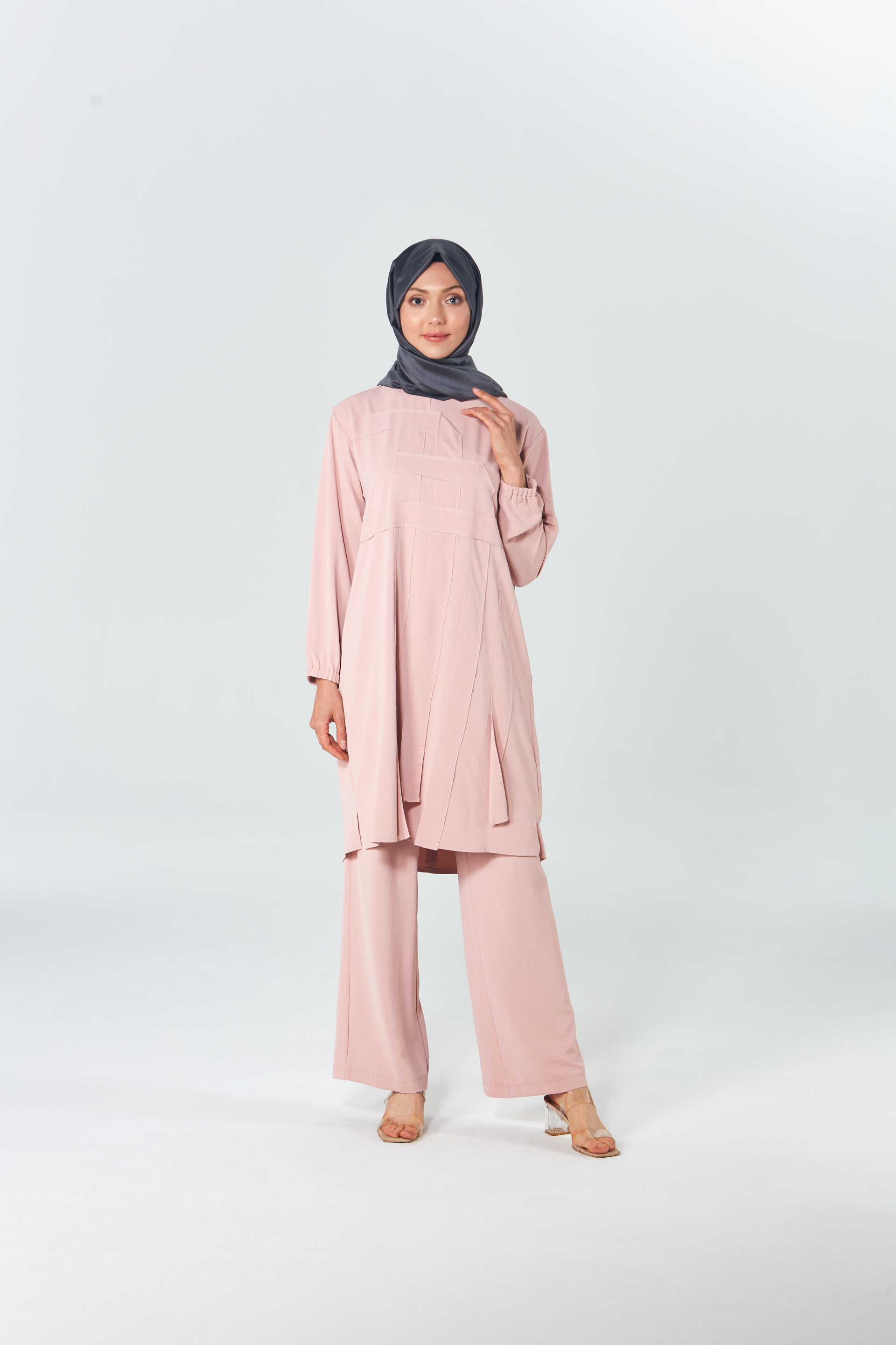 Geometrik Detaylı Tunik Pantolon Takım