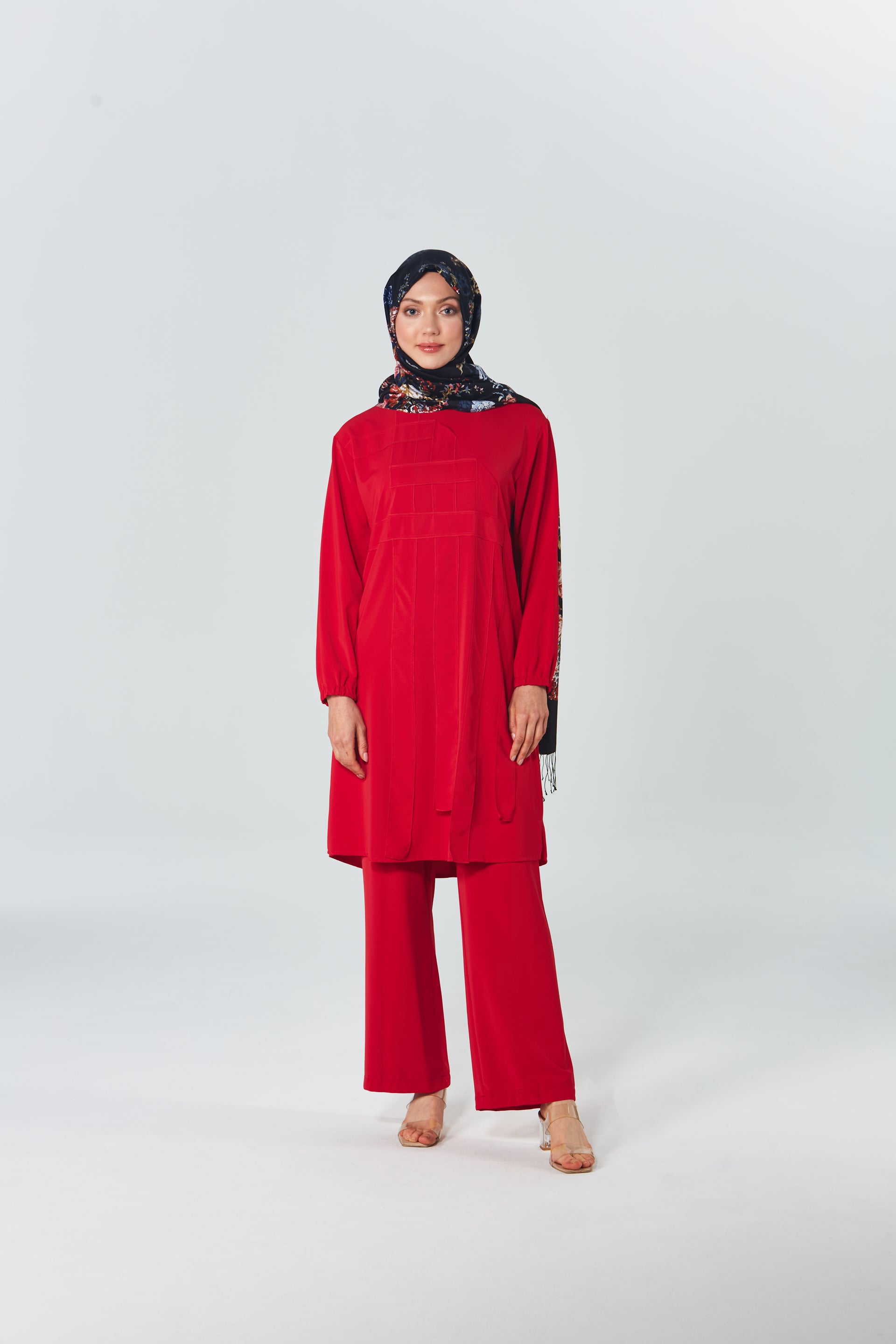 Geometrik Detaylı Tunik Pantolon Takım