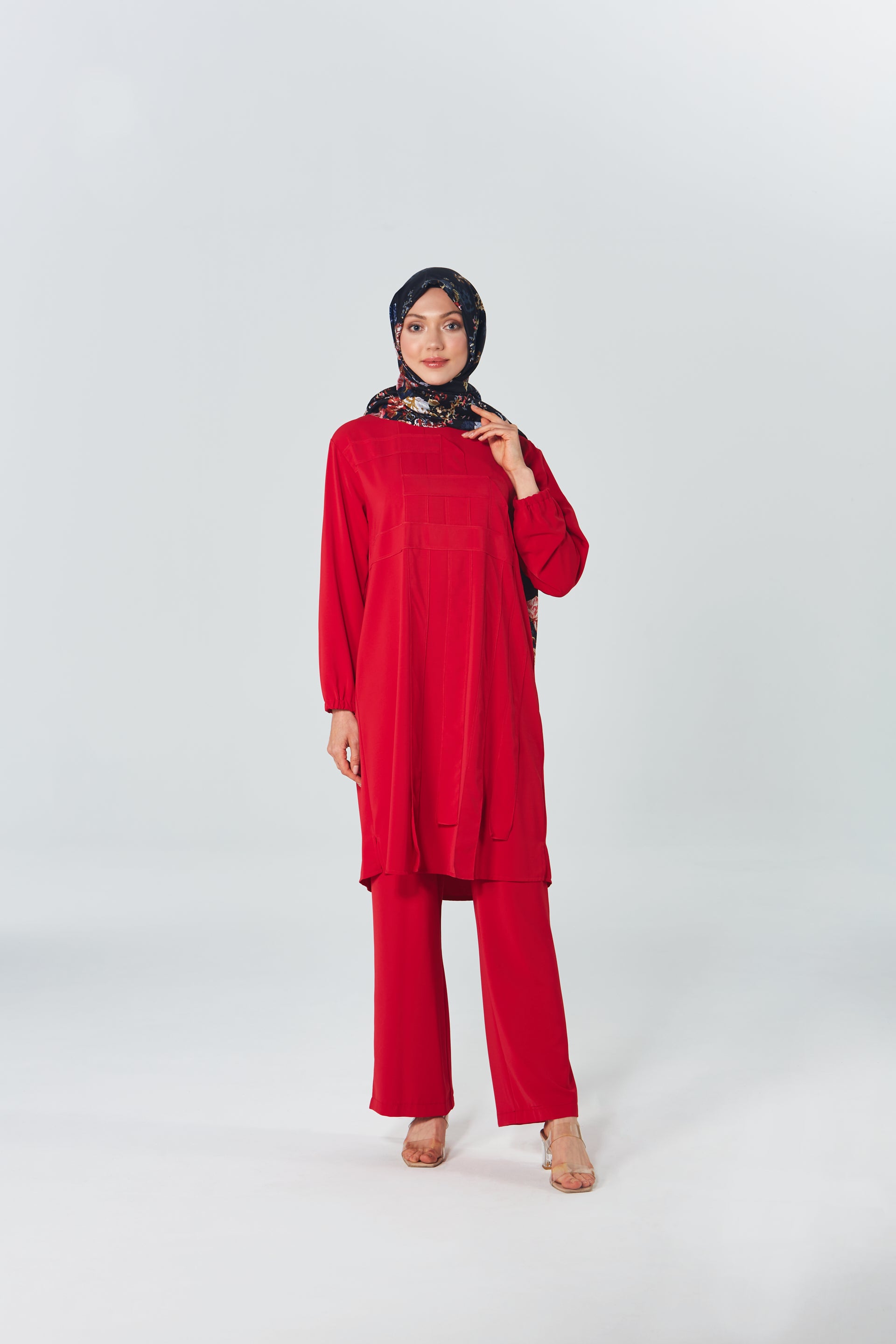 Geometrik Detaylı Tunik Pantolon Takım