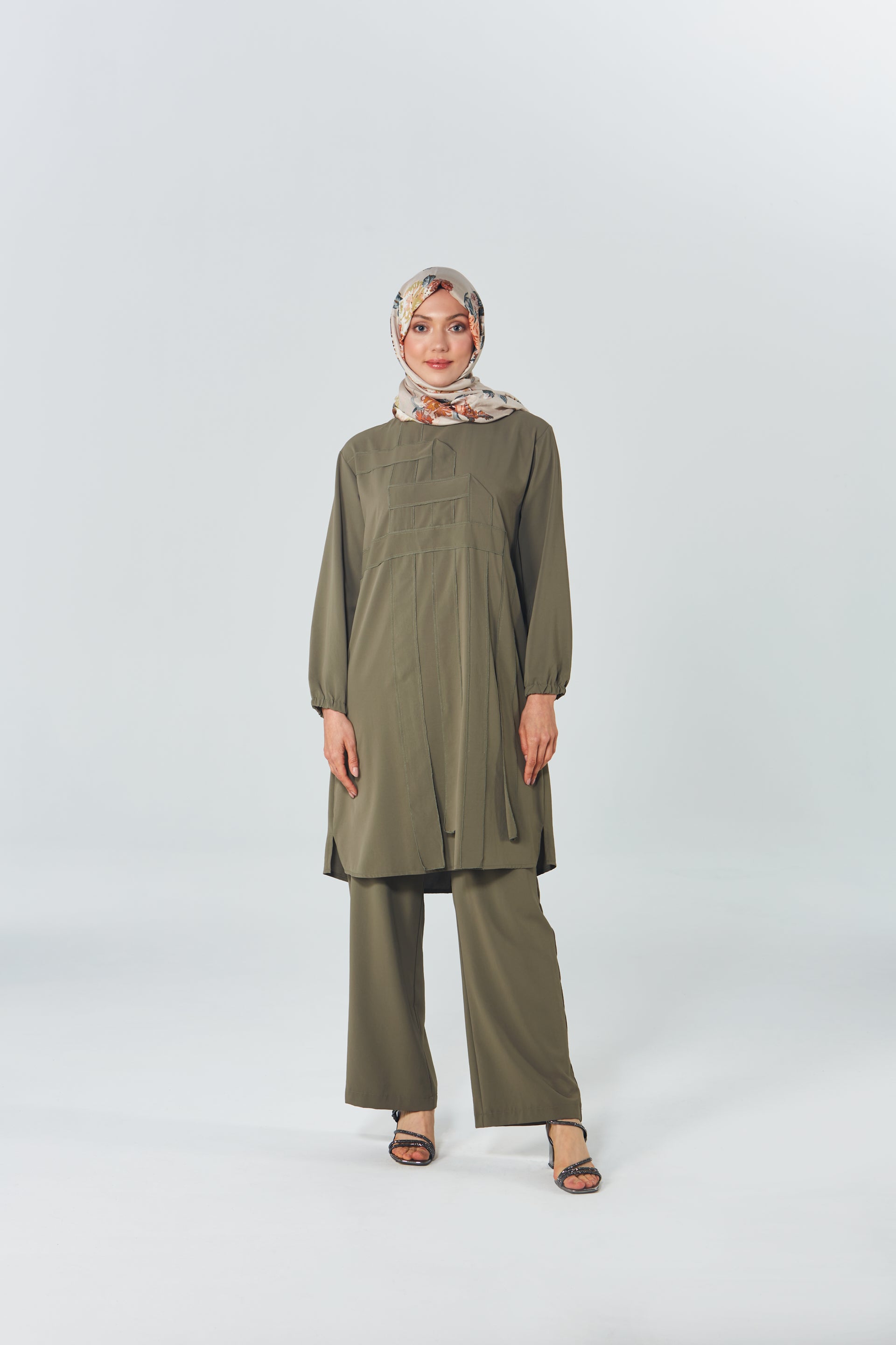 Geometrik Detaylı Tunik Pantolon Takım