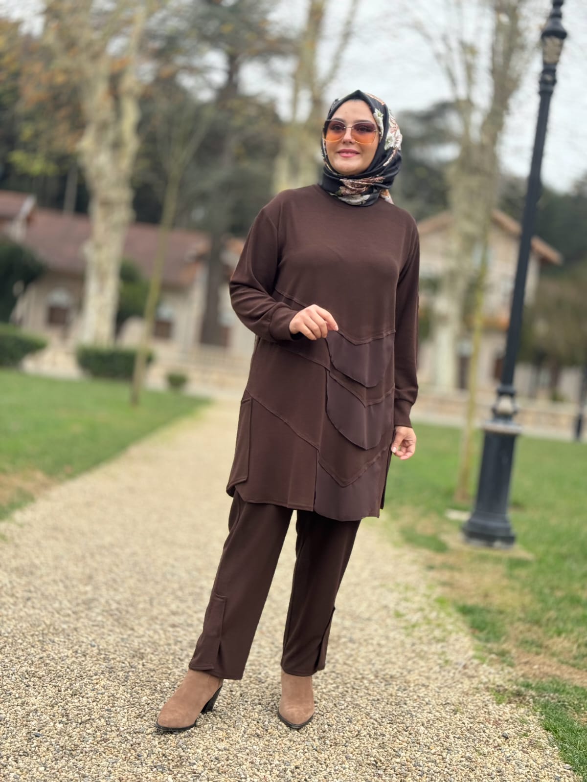 Oval Şifon Detaylı Tesettür Tunik