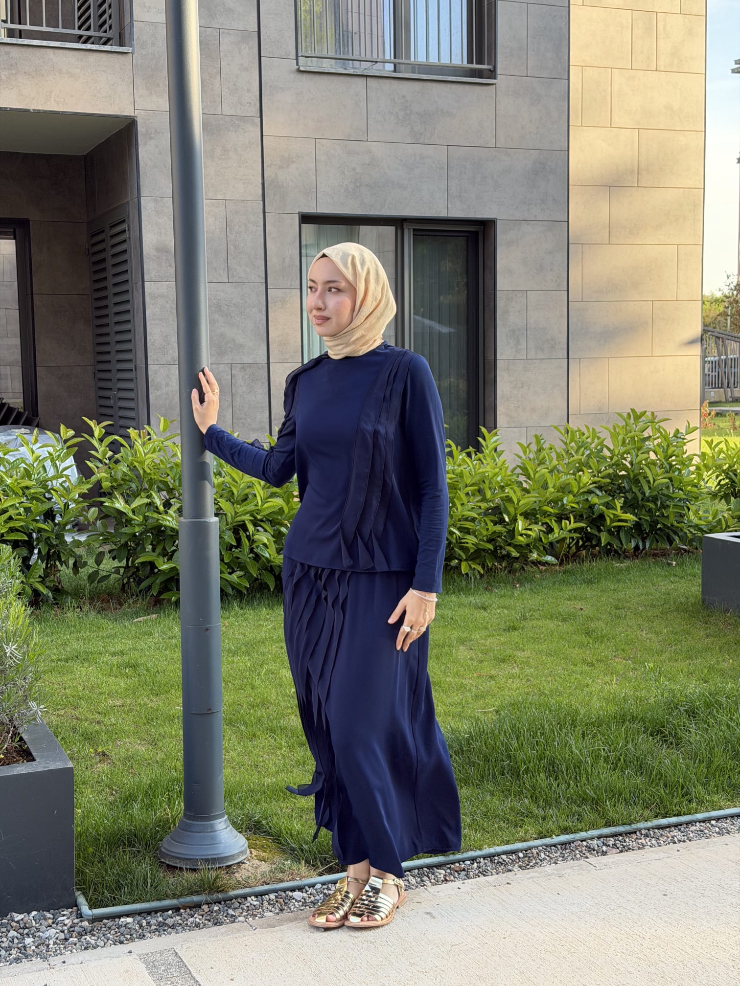 Şifon Detaylı Etek Bluz Takım