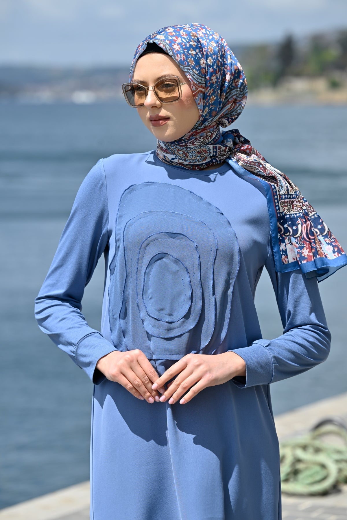 Dalga Form Detaylı Uzun Kollu Tesettür Tunik