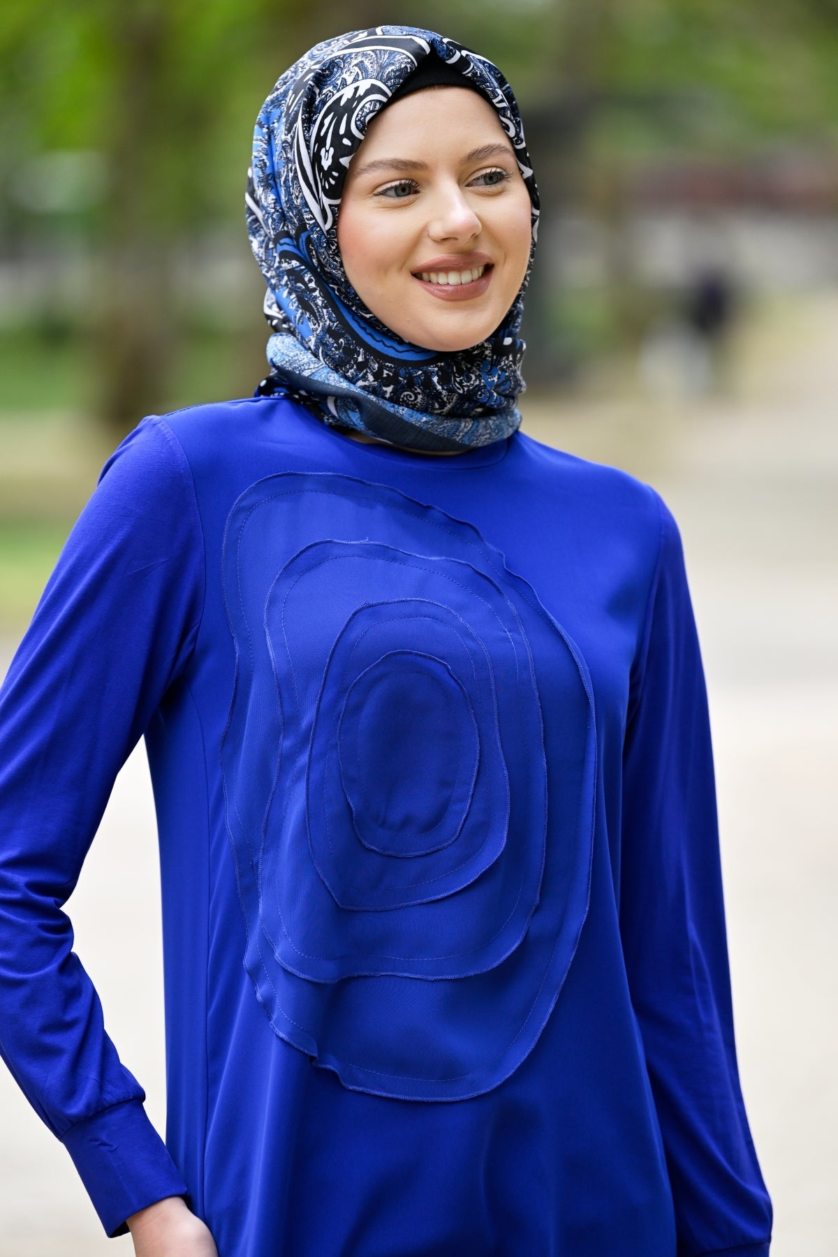 Dalga Form Detaylı Uzun Kollu Tesettür Tunik