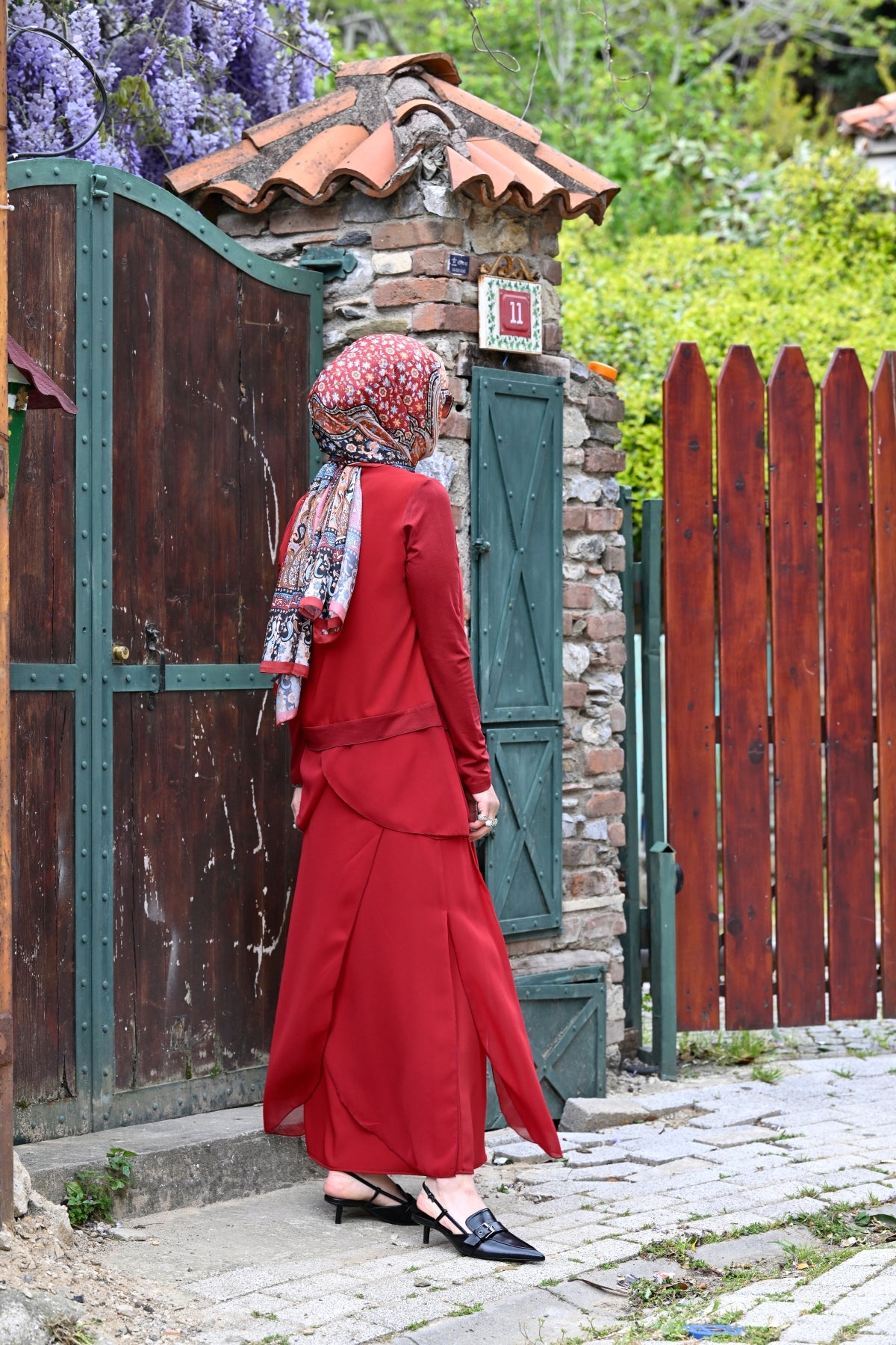 Şifon Kapama Detaylı Etek Bluz Takım