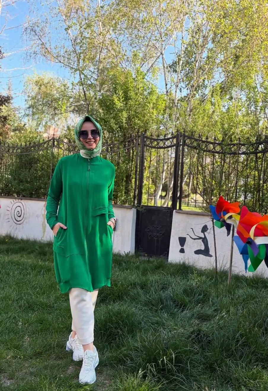 Fermuarlı Asimetrik Kesim Tesettür Tunik