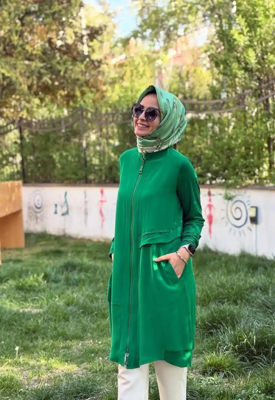 Fermuarlı Asimetrik Kesim Tesettür Tunik