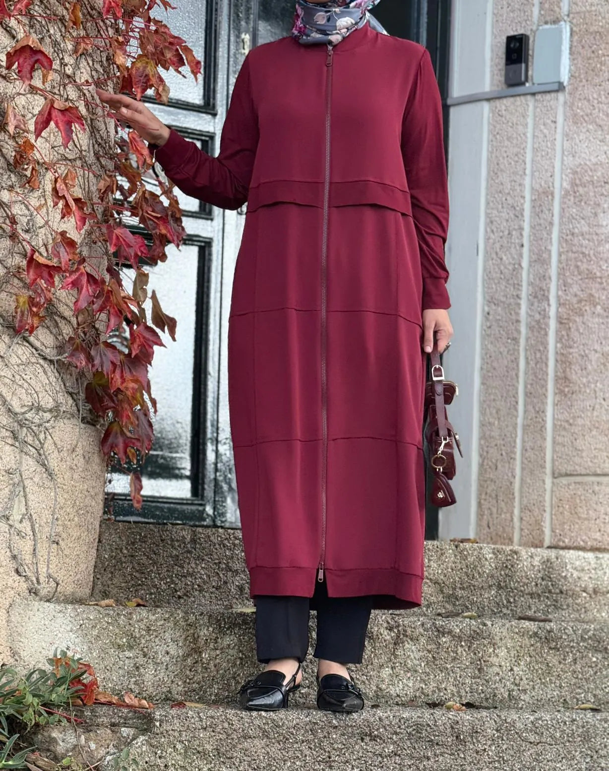 Fermuarlı Kat Kat Biye Detaylı Ferace