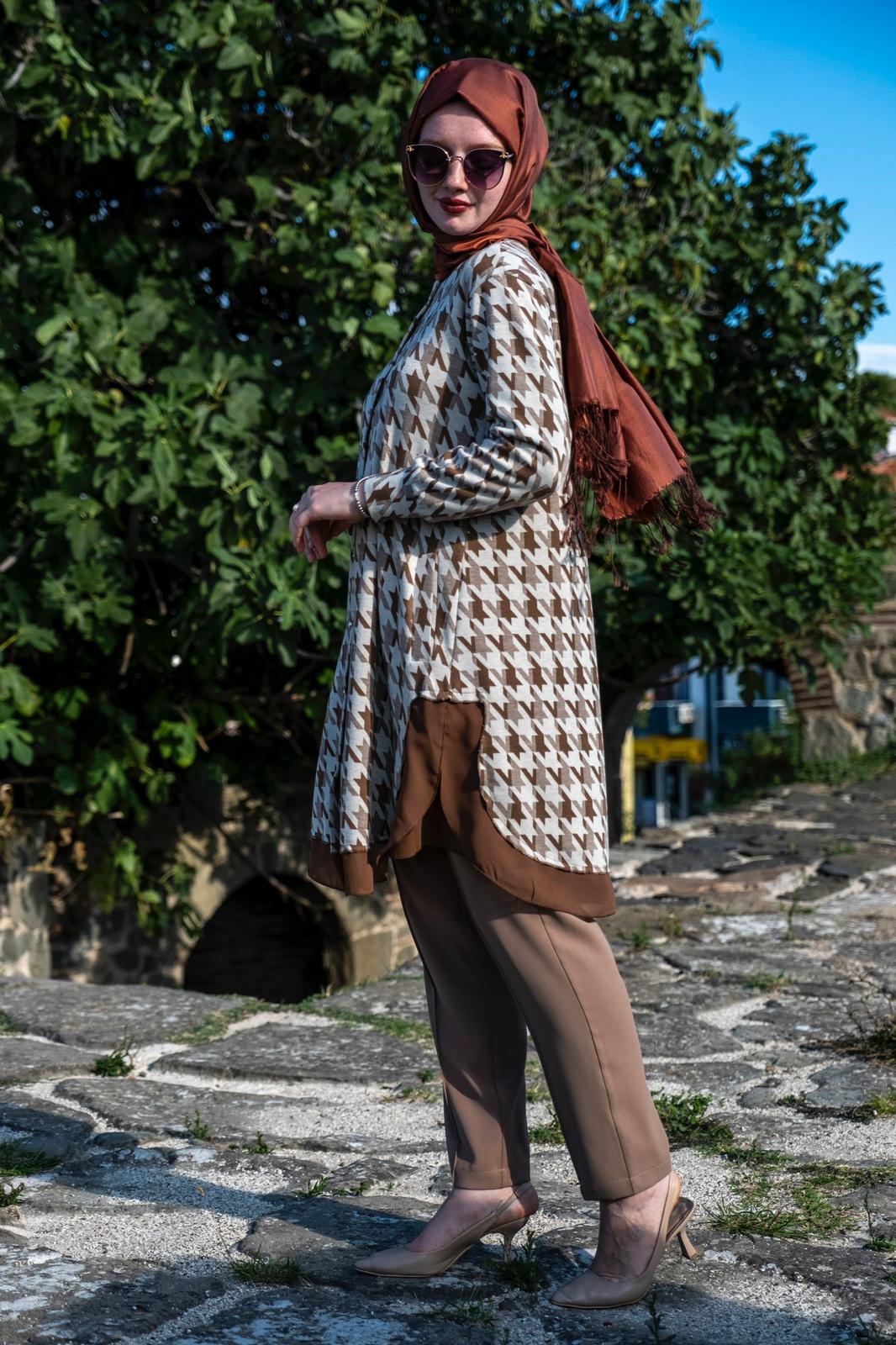 Kazayağı Desenli Uzun Kollu Tunik