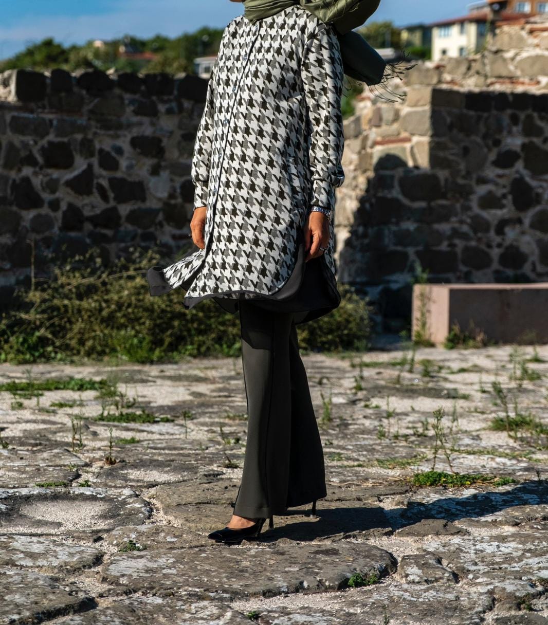 Kazayağı Desenli Uzun Kollu Tunik