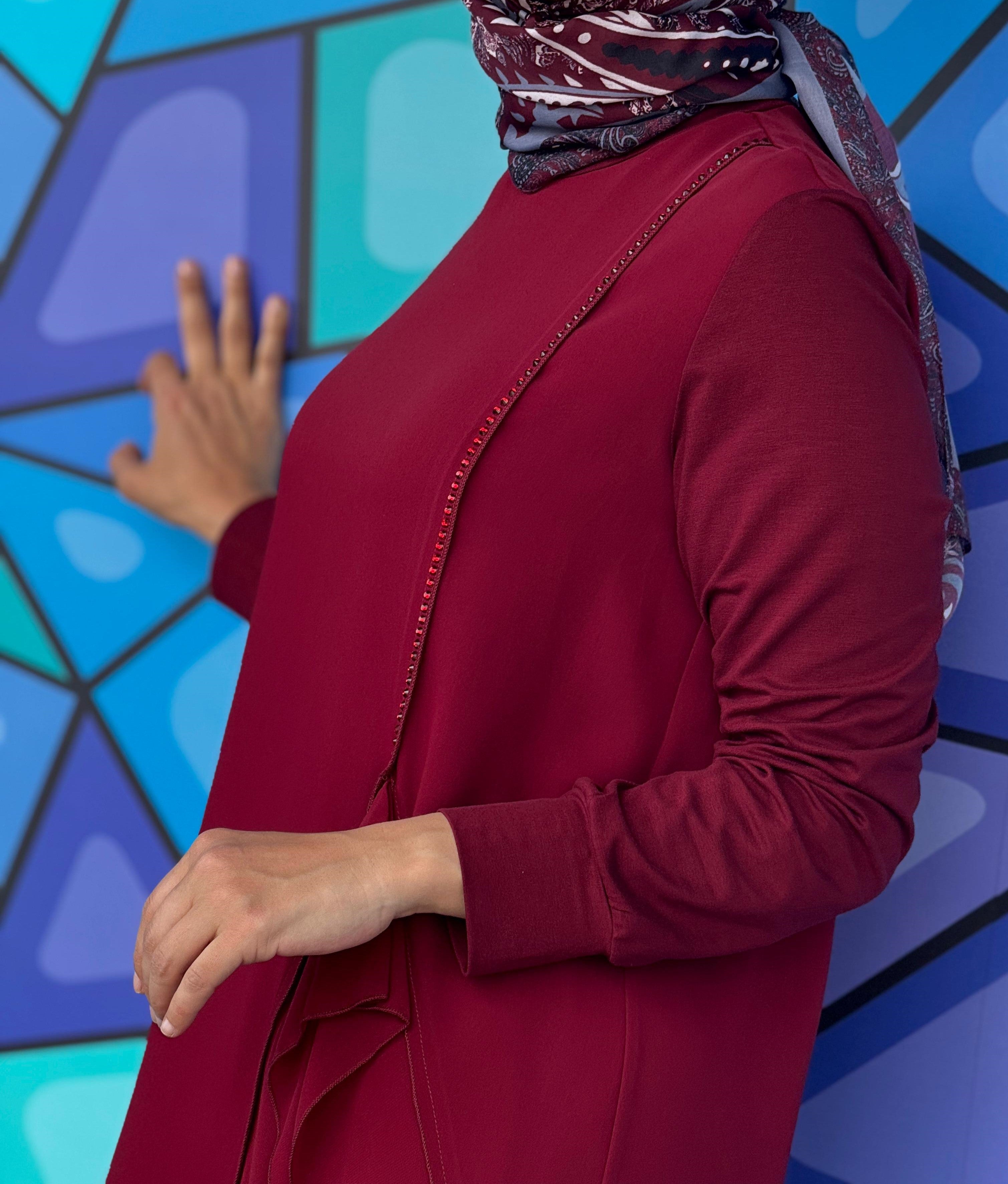 Taşlı Yandan Volan Detaylı Tesettür Tunik