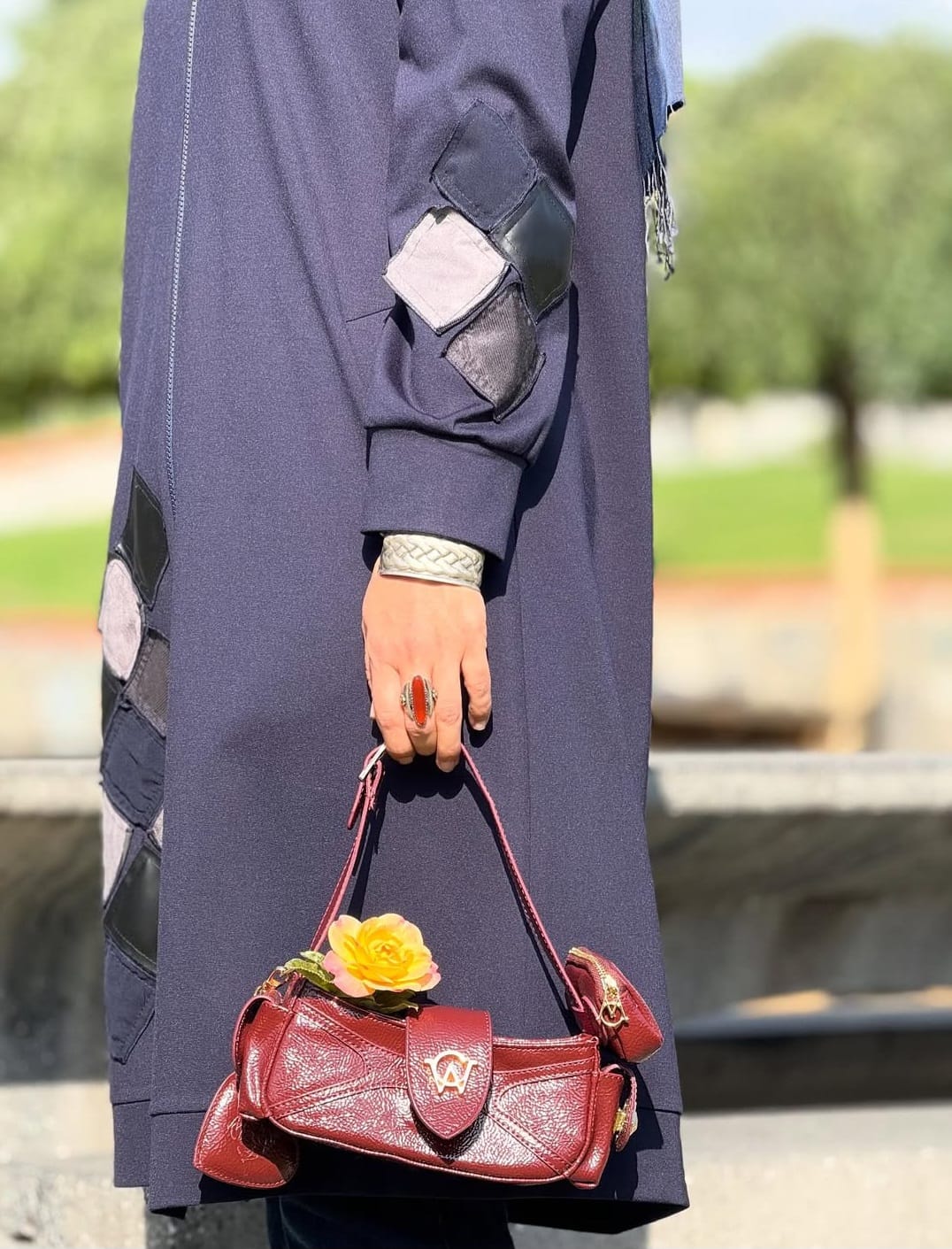 Fermuarlı Patchwork Deri Detaylı Tesettür Kap