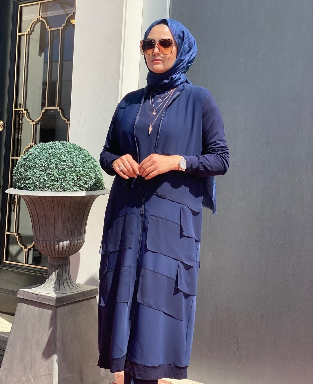 Fermuarlı Kat Kat Şifon Detaylı Ferace