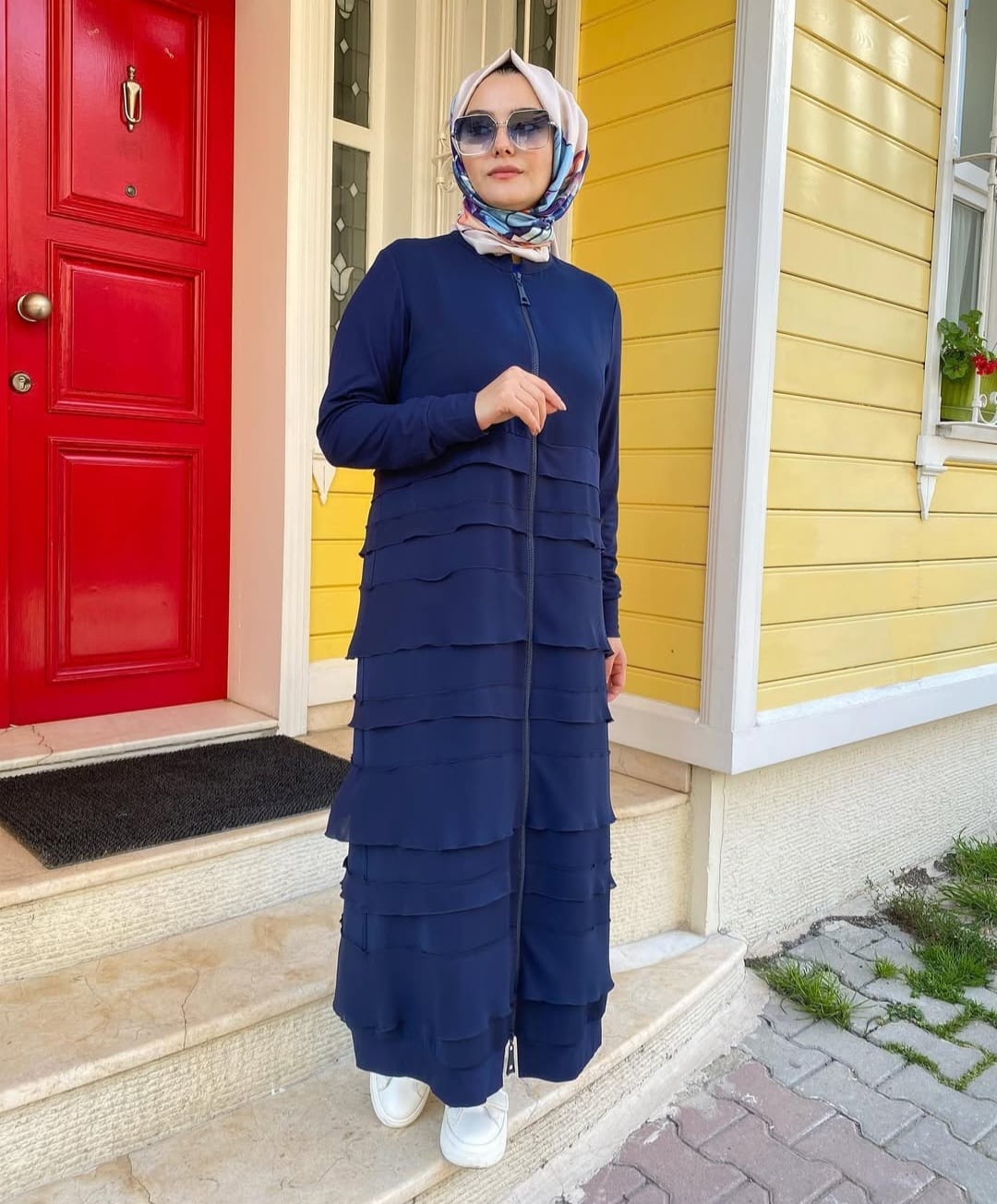 Fermuarlı Şifon Detaylı Ferace