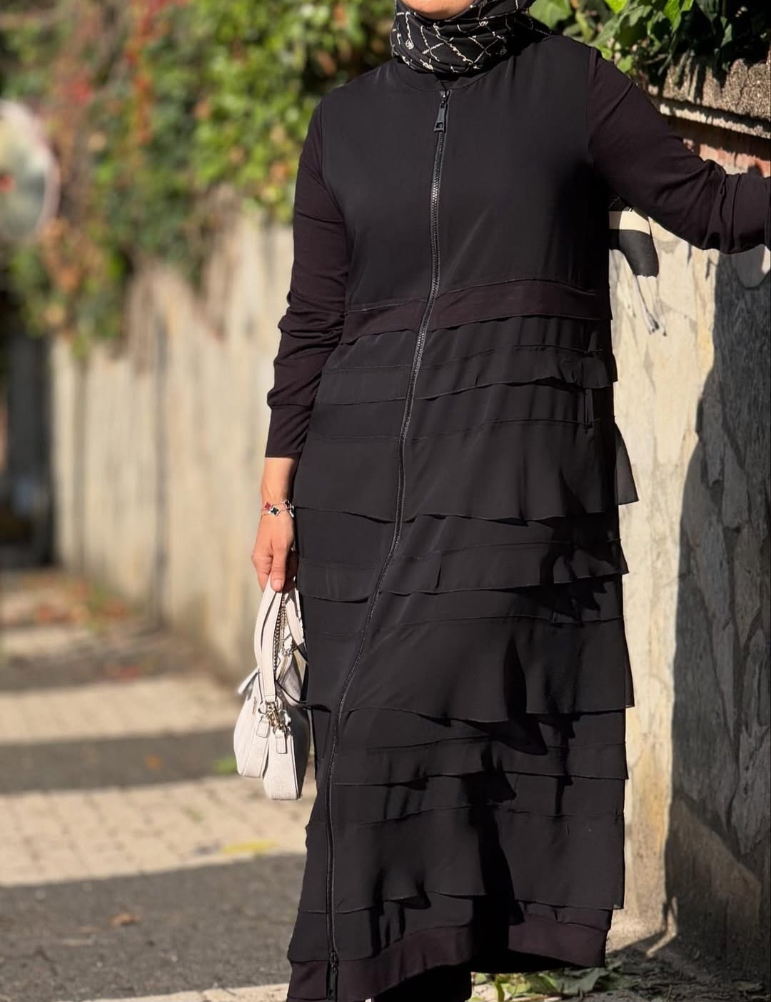 Fermuarlı Şifon Detaylı Ferace