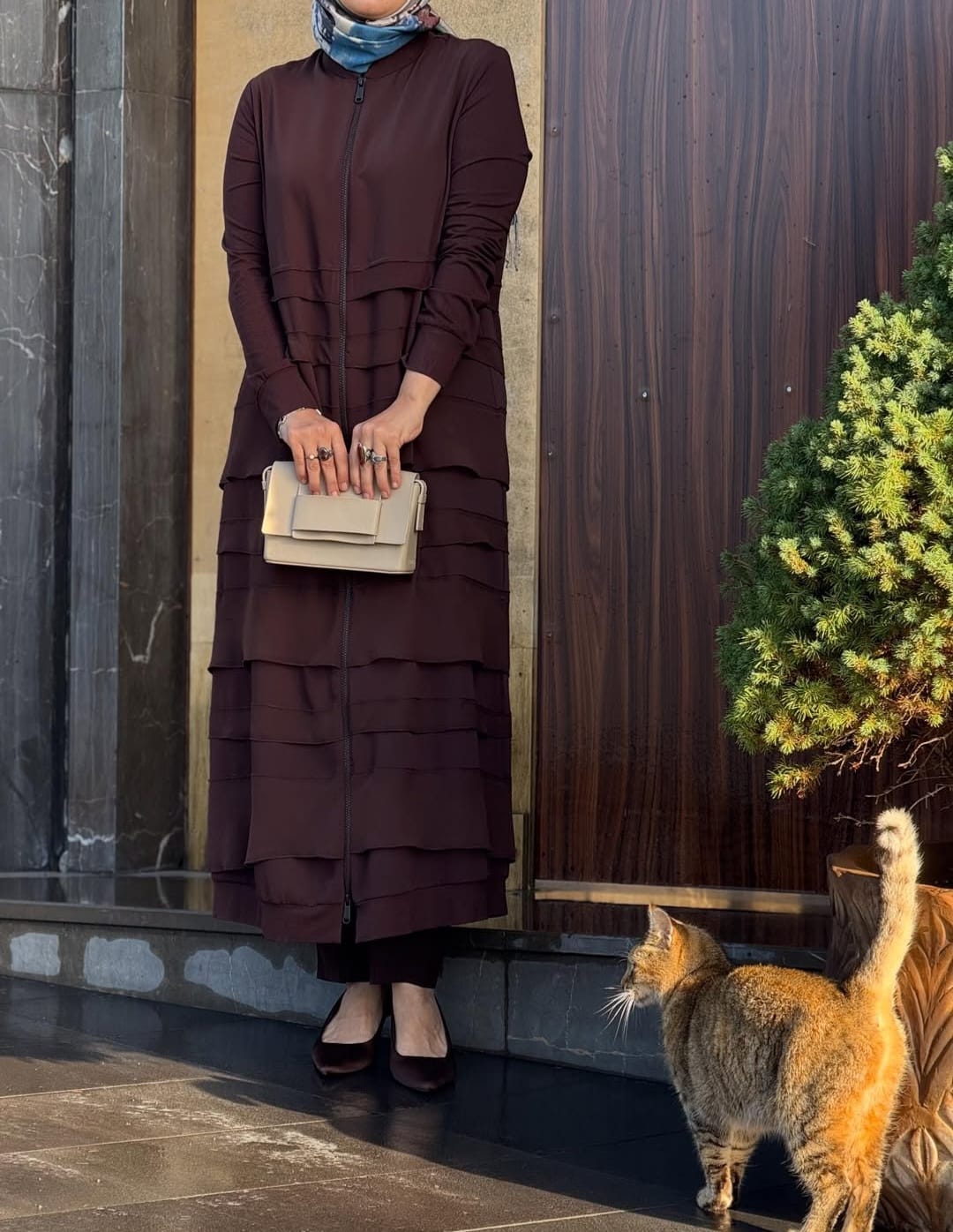 Fermuarlı Şifon Detaylı Ferace