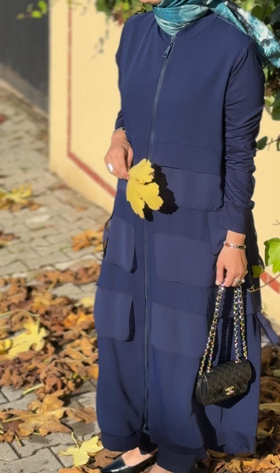 Fermuarlı Şifon Parçalı Uzun Ferace